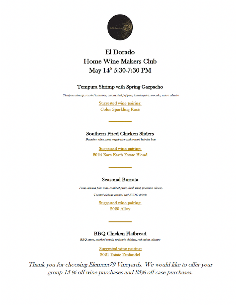 El Dorado Home Winemakers May Event